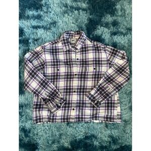 Obey Organic Plaid Flannel‎ Shirt Kids Size XL Purple Black White Button Up